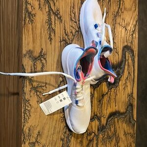 White and Pink Sneakers with Lace-Up Design